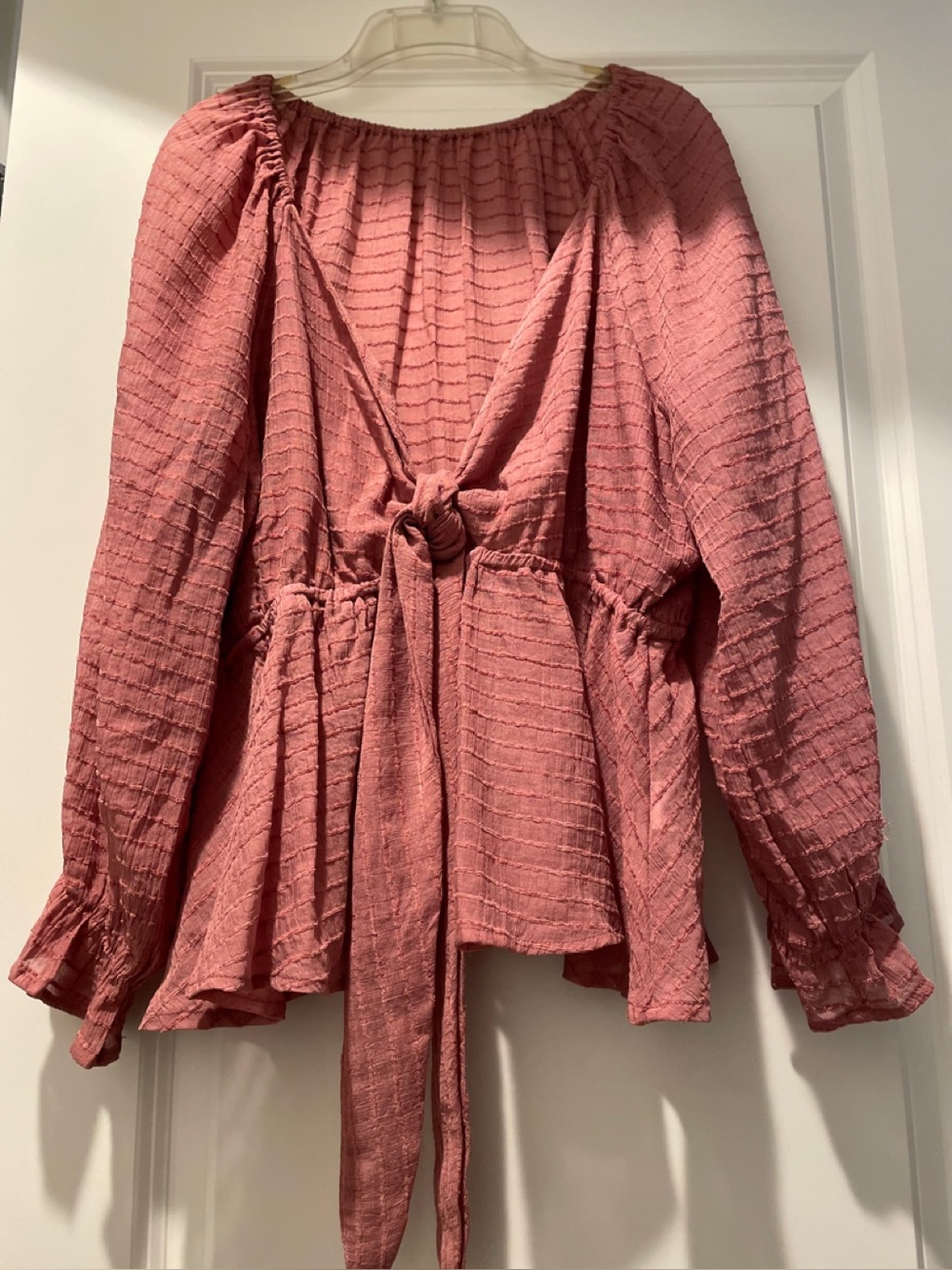 Cupshe Plunging Blouson Sleeve Blouse Size L Dusty Rose Babydoll Coquette Edgy - Picture 13 of 16